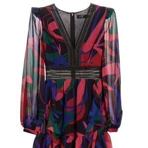 PATBO Rio Print Lace Trim Minidress In Black